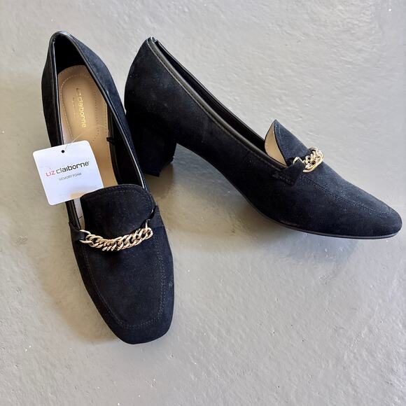 Liz Claiborne "Manhattan" Black Suede Heeled Loafer Pumps Size 11 NWT - Picture 1 of 10